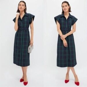 Tuckernuck Blackwatch Chloe Plaid Navy Green Classic Midi Dress Size L NEW
